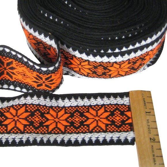 NEW Trim Edging Seam Size 2 in Wide 16 Yards Long Polyester Floral Orange Black - Picture 4 of 7